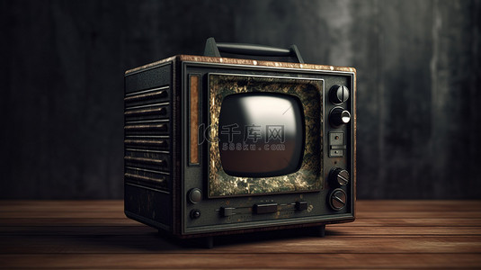 广告展示背景图片_黑匣子电视的复古 3D 插图
