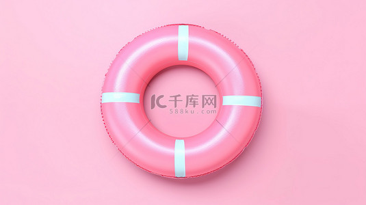 多彩海报背景图片_夏季度假 3D 渲染充气圆圈，位于柔和的粉红色背景上