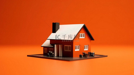 代理背景背景图片_橙色背景上单色房屋模型的 3D 渲染