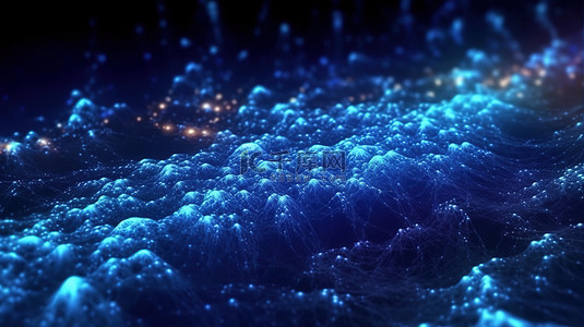 发光科技背景图片_深蓝色背景上的抽象 3D 渲染照明粒子