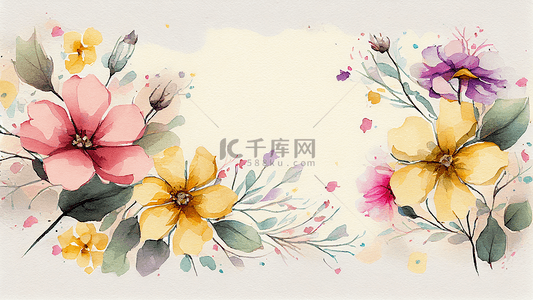 花卉剪纸边框背景图片_花卉花朵叶子黄色