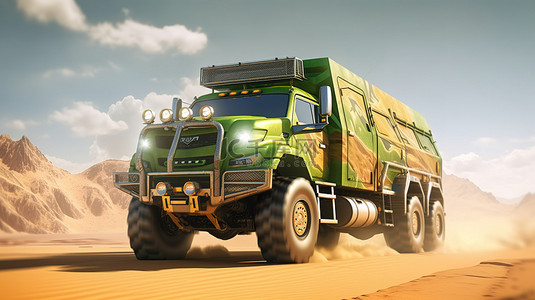 装具装备背景图片_装备最佳的环保赛车，可在 3D 描绘的沙漠景观中行驶