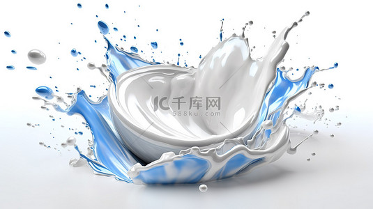 溅牛奶或酸奶的 3d 插图