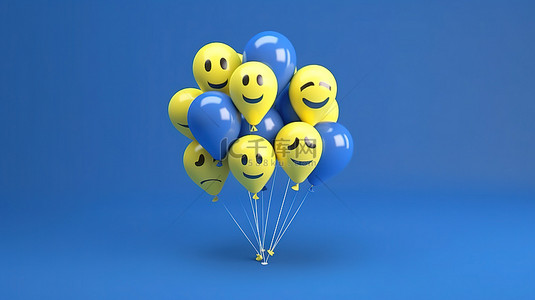 3d 渲染社交媒体气球符号与蓝色背景上的 facebook 反应表情符号
