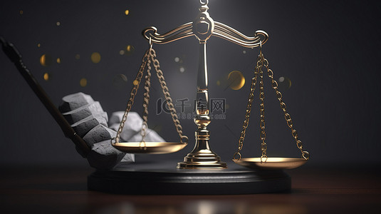不平衡的正义 3d 天平倾斜与法官锤代表法律制度中的不公正和腐败
