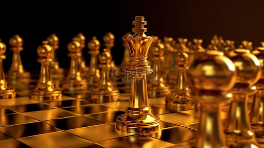 3d 渲染的金色国王棋子