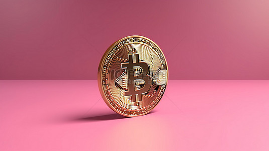 金挖金背景图片_粉红色表面上的 3d 渲染中的金比特币硬币