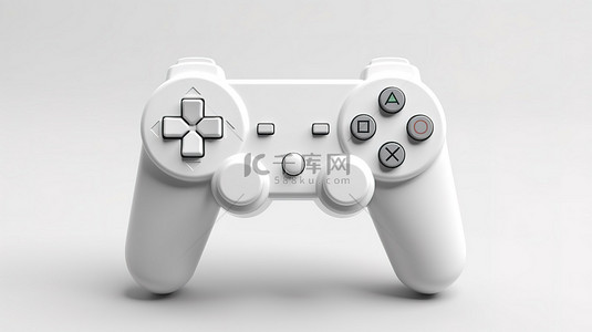 白色背景上简约 3D 渲染的时尚视频游戏控制器和表情符号