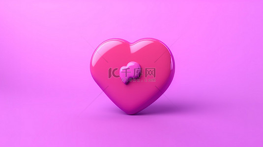 社交媒体心形图标 3d 在紫色背景上呈现粉红色的心