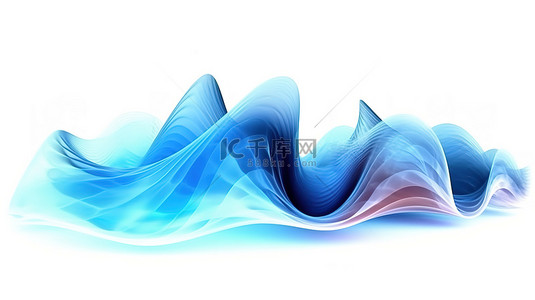 白色上孤立的动态声波，带有音乐粒子，在 3D 渲染中脉冲蓝色能量