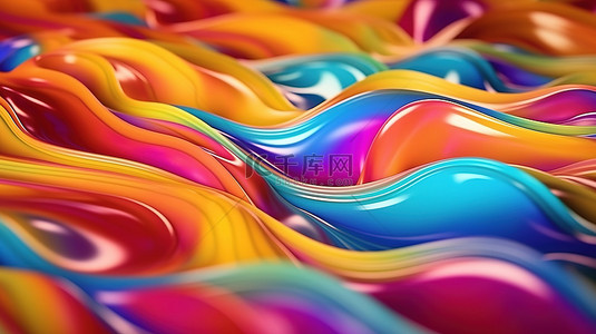 充满活力的多色液体抽象波背景 3D 渲染插图