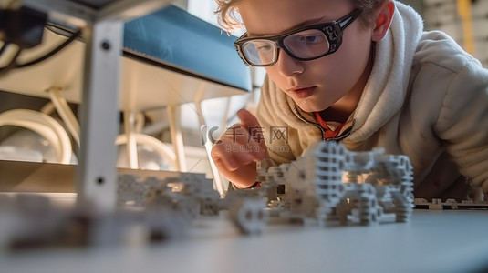 医学模型人背景图片_佩戴安全护目镜的学生专注于构建平台上的 3D 打印模型