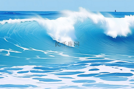 岸上的波妞背景图片_海面上的蓝色波浪，人们站在岸上