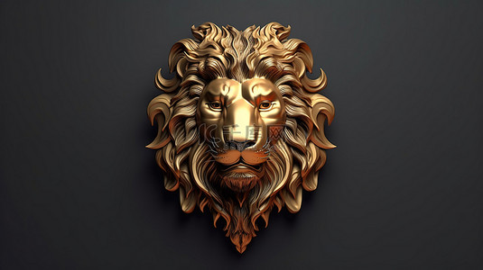 金星座背景图片_具有充足复制空间的金狮标志的 3D 插图