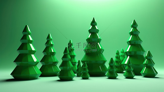 3d 渲染中的绿色圣诞树图标