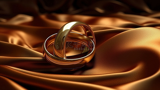 棕色质感背景图片_具有金戒指和棕色布料的 3D 渲染抽象背景