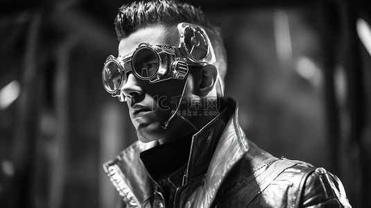 游戏玩家头像背景图片_蒸汽朋克男士角色扮演，戴着黑白 3D VR 赛博朋克眼镜
