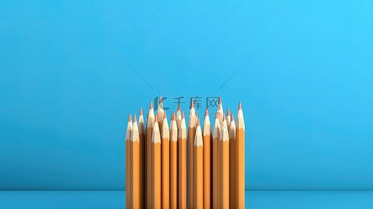 教育背景图片_回到学校蓝色背景上铅笔的最小 3D 渲染