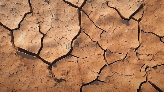 土壤纹理背景图片_具有裂缝和干燥纹理的棕色土壤背景的 3d 插图