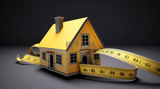 在 3d 渲染中描绘的房子形卷尺