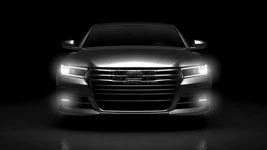 品牌故事背景图背景图片_带有无品牌前视图和车头灯的汽车的 3D 插图