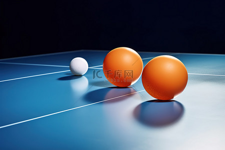 乒乓球蛋和球拍放在桌子上，蓝色