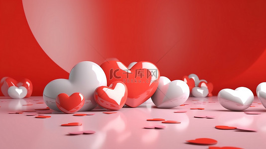 用 3D 技术创建的浪漫心形背景，打造欢乐的情人节庆祝活动