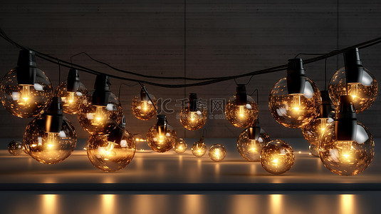 圣诞装饰的 3D 渲染，为您的灯泡设计花环提供可用空间