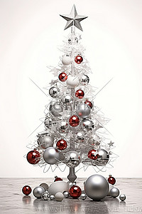 星星银色背景图片_一棵银色的圣诞树，上面有球和小玩意