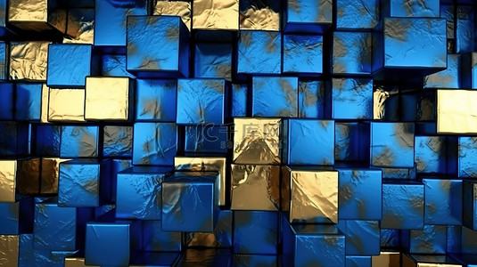 淘宝页面壁纸背景图片_金色和蓝色 3D 墙非常适合背景背景或壁纸