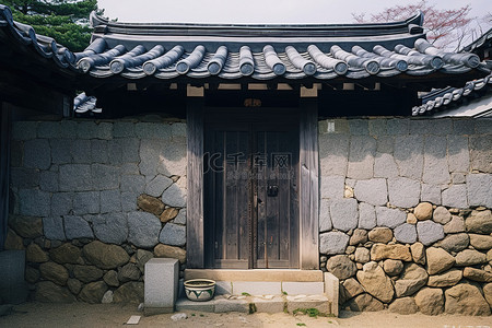 前门步行街背景图片_一座传统的小石屋有一个前门