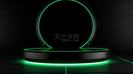 黑色和绿色圆圈设计的圆滑时尚的未来派领奖台