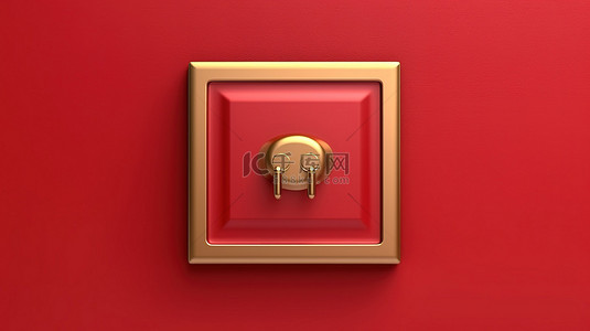 门关闭符号金板与红色哑光背景 3d 渲染图标
