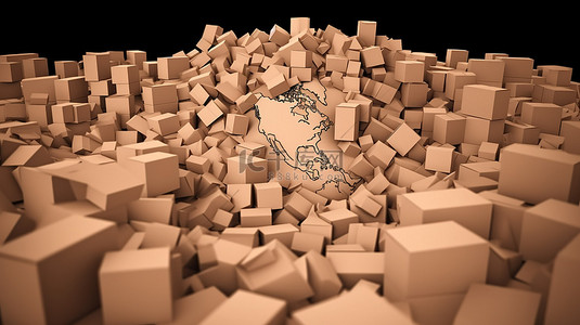 杂物箱子背景图片_在 3D 渲染中堆积在地球周围的纸板箱
