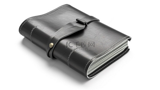 杂志背景背景图片_白色背景 3D 渲染上光滑的黑色皮革整理书或个人日记