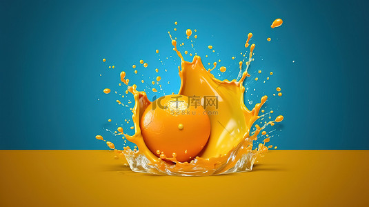 柠檬橙汁小清新背景图片_橙汁泼纸艺术三维插画