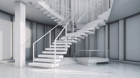 楼梯拐角背景图片_令人惊叹的 3D 视觉效果中的现代楼梯