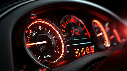 关闭带有车速表和转速表的汽车仪表板的 3D 插图