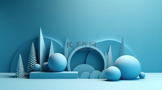 冬天几何背景图片_用于产品展览节日冬季圣诞节背景的几何设计 3D 摘要