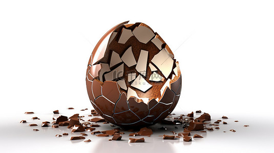 复活节礼物背景图片_3d 渲染一个破裂的开放巧克力复活节彩蛋