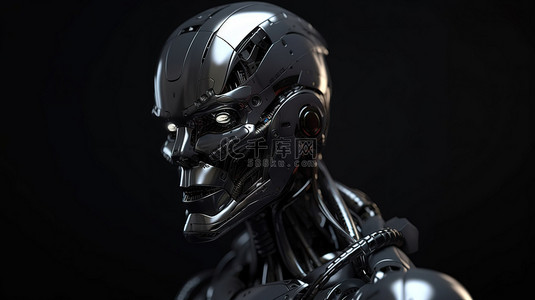 承载未来背景图片_灰色背景承载一个 3d 渲染的黑色 ai 机器人或半机械人
