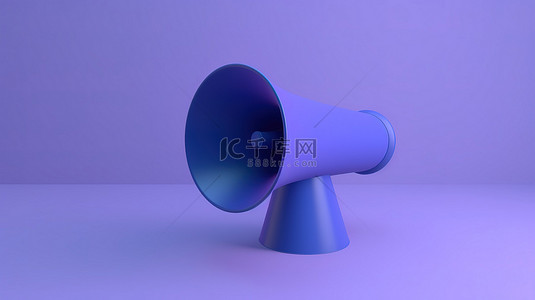爱情创意元素背景图片_蓝色扩音器扬声器在充满活力的紫色背景下的 3D 插图