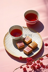 茶月饼背景图片_盘子里的中国月饼和茶