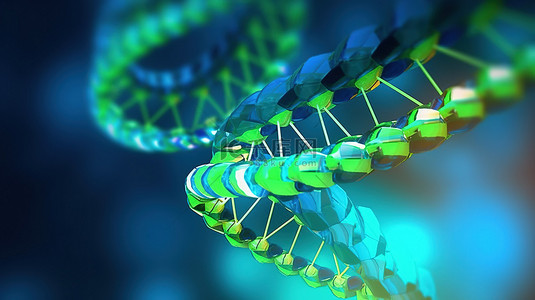 基因dna背景图片_蓝色和绿色背景上 DNA 螺旋的 3D 渲染