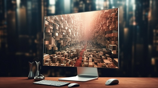 高清电脑桌面背景图片_当代台式电脑显示器的 3D 渲染