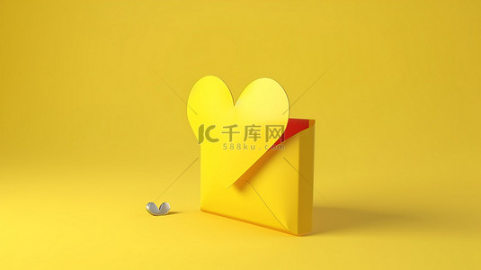 商业黄色背景图片_3d 渲染中带有爱情消息图标的黄色背景