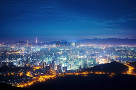 从首尔詹花山欣赏城市夜景
