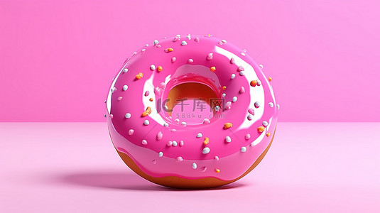 3D 渲染粉红色甜甜圈甜漂浮在孤立的粉红色背景上的特写视图