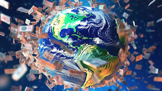 世界金融钞票支持亚洲区美国宇航局 3d 渲染的“地球”
