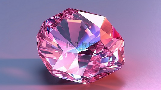 粉红色宝石刻面金块晶体的三维渲染